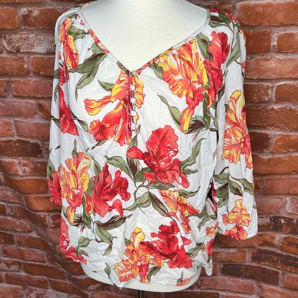 Chaps 3/4 Sleeve Floral Blouse